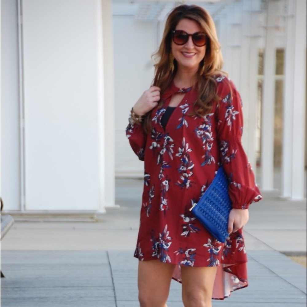 Free People Tree Swing Tunic Boho Bell Sleeve Choker Mock Neck Cutout Collar